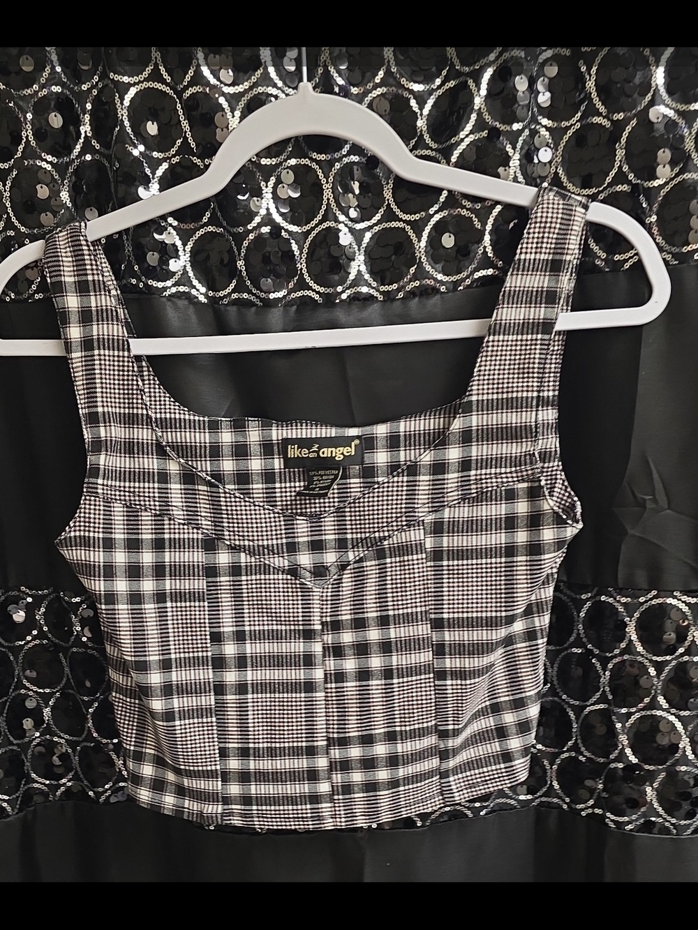 like an angel Black and White Plaid Cropped Tank Top